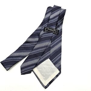 Christian Dior Vintage navy blue and white strip tie 100% silk